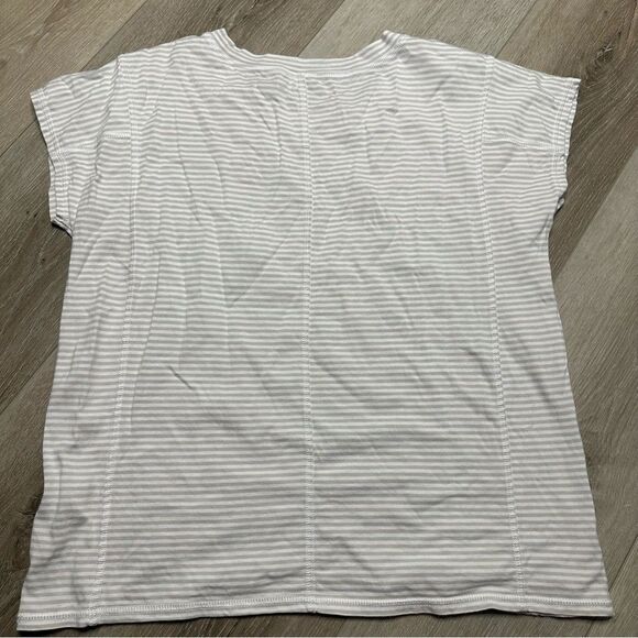 Garnet Hill Seamed Cap-Sleeve‎ Tee White & Grey Striped - Picture 4 of 6